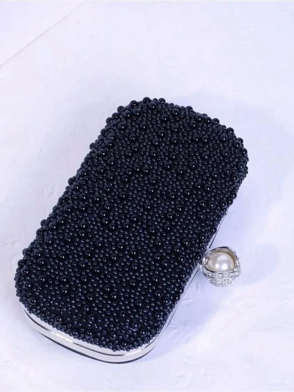 Pearl & Crystal Embellished Clutch - Black